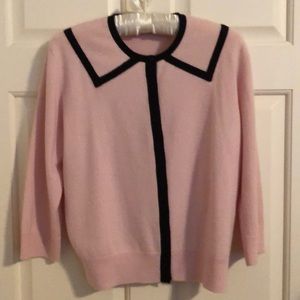Neiman Marcus pink cashmere buttoned cardigan with black cashmere trim. Size L